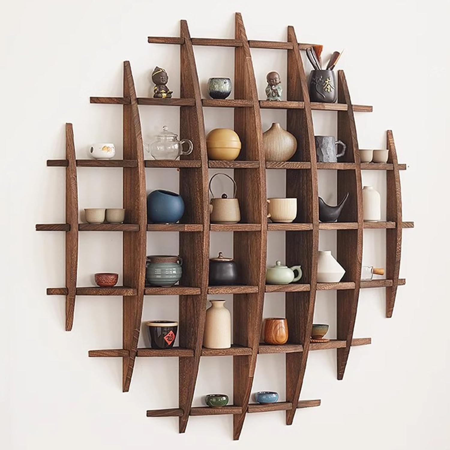 Commercial Kitchen Wall Shelves - Solid Wood Chinese Tea Cup Holder