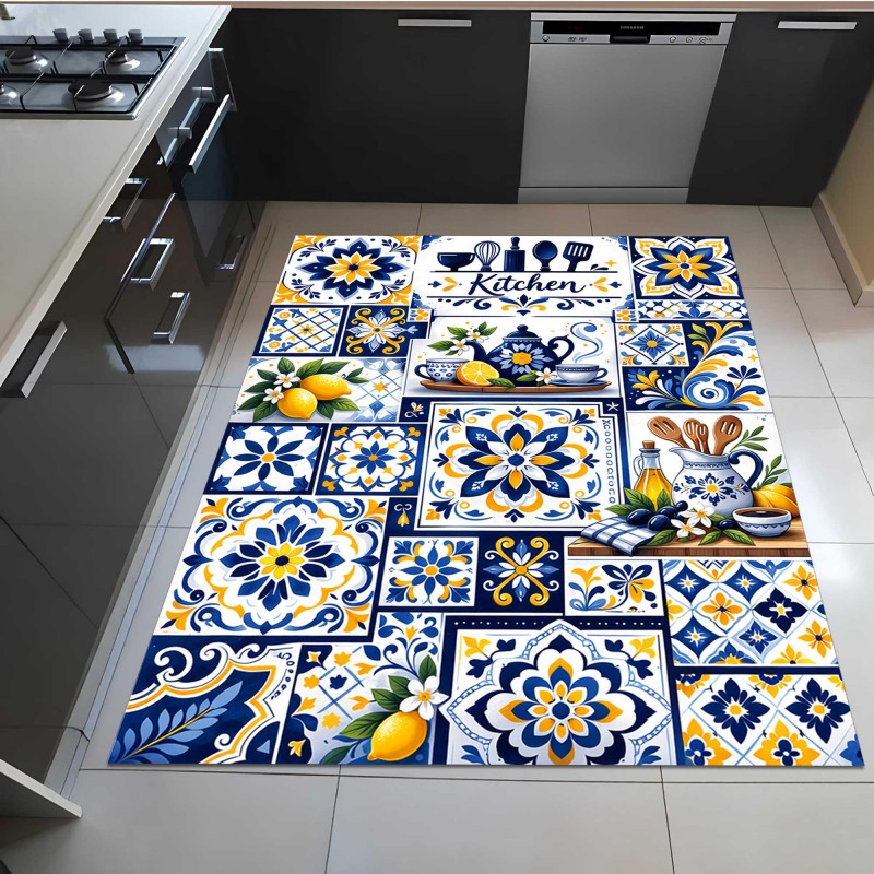 Commercial Kitchen Tile Flooring - Mediterranean Mosaic Tile Kitchen Rug Lemon