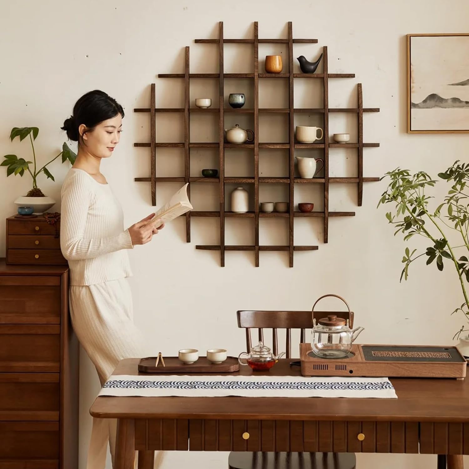 Solid Wood Chinese Tea Cup Hol - Commercial Kitchen Wall Shelves 评论和价格