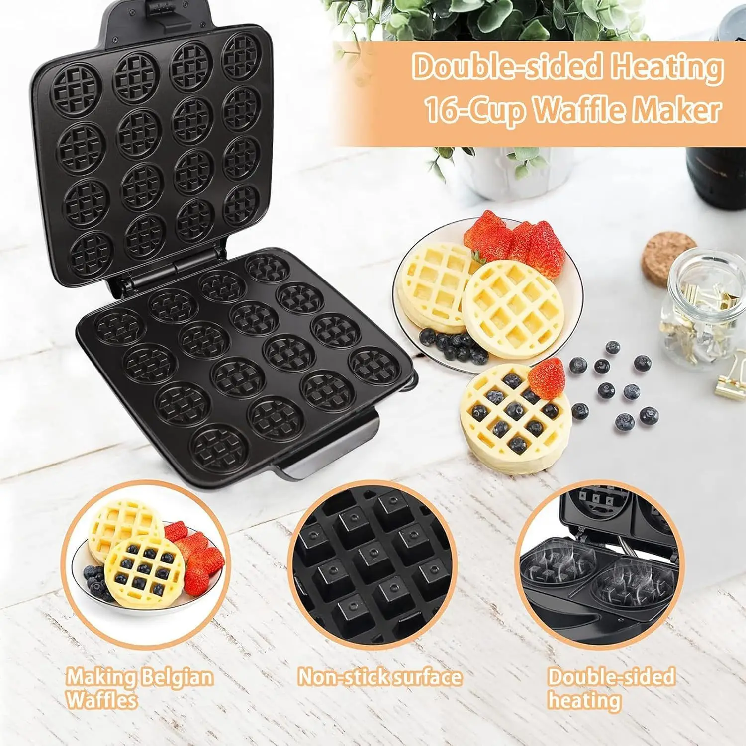 16-Hole Waffle Maker, Quick He - Sandwich Press Panini 评论和价格