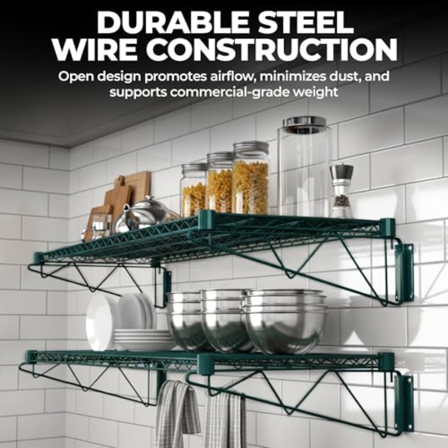 48x14 Epoxy-Coated Green Wire  - Commercial Kitchen Wall Shelves 评论和价格