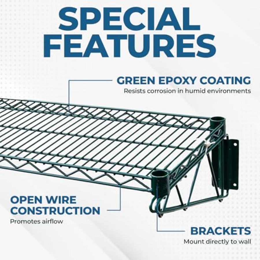 48x14 Epoxy-Coated Green Wire  - Commercial Kitchen Wall Shelves 评论和价格